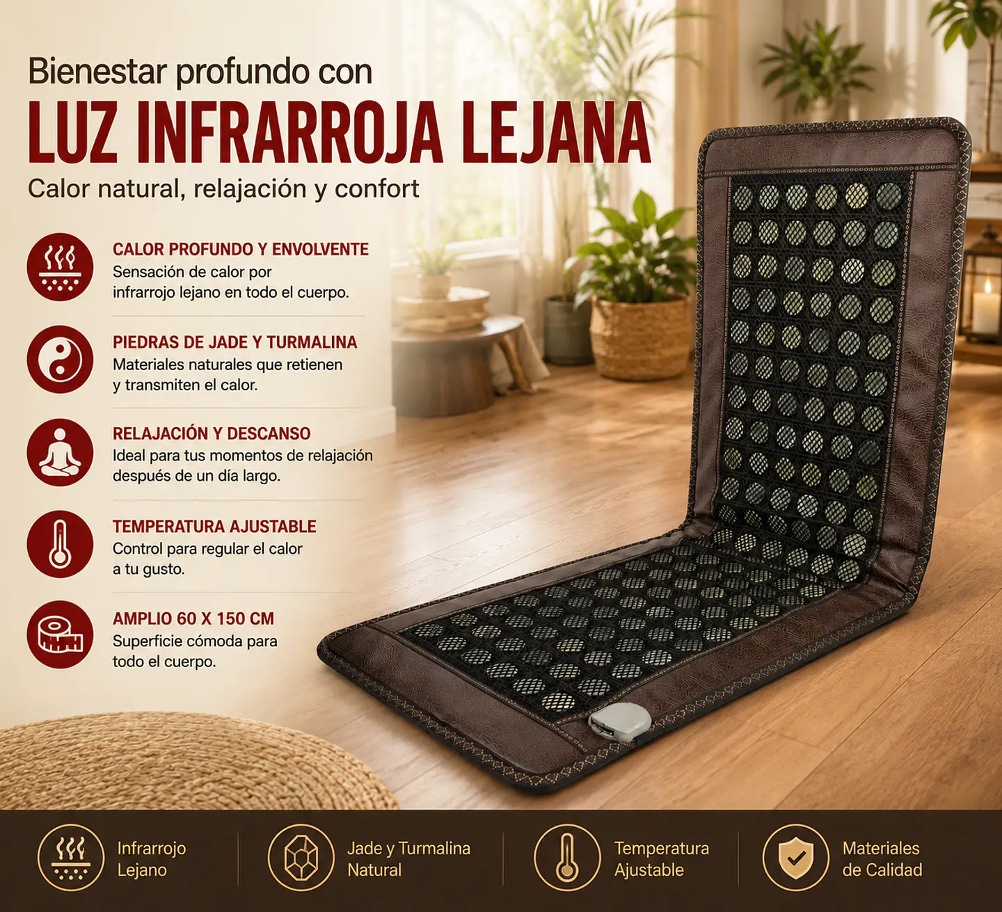 Tapete Infrarrojo de Jade y Turmalina Natural | Terapia de Calor Lejano Spa 60x150 cm 1