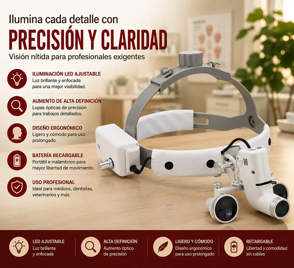 Lámpara Faro LED de Cabeza con Lupas 5W | Odontología, Cirugía, Estética y Veterinaria 1