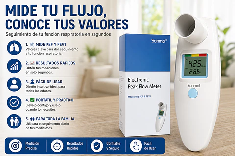 Espirómetro Digital Portátil | Medidor de Flujo Respiratorio PEF y FEV1