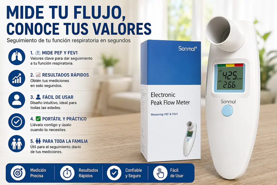 Espirómetro Digital Portátil | Medidor de Flujo Respiratorio PEF y FEV1 1