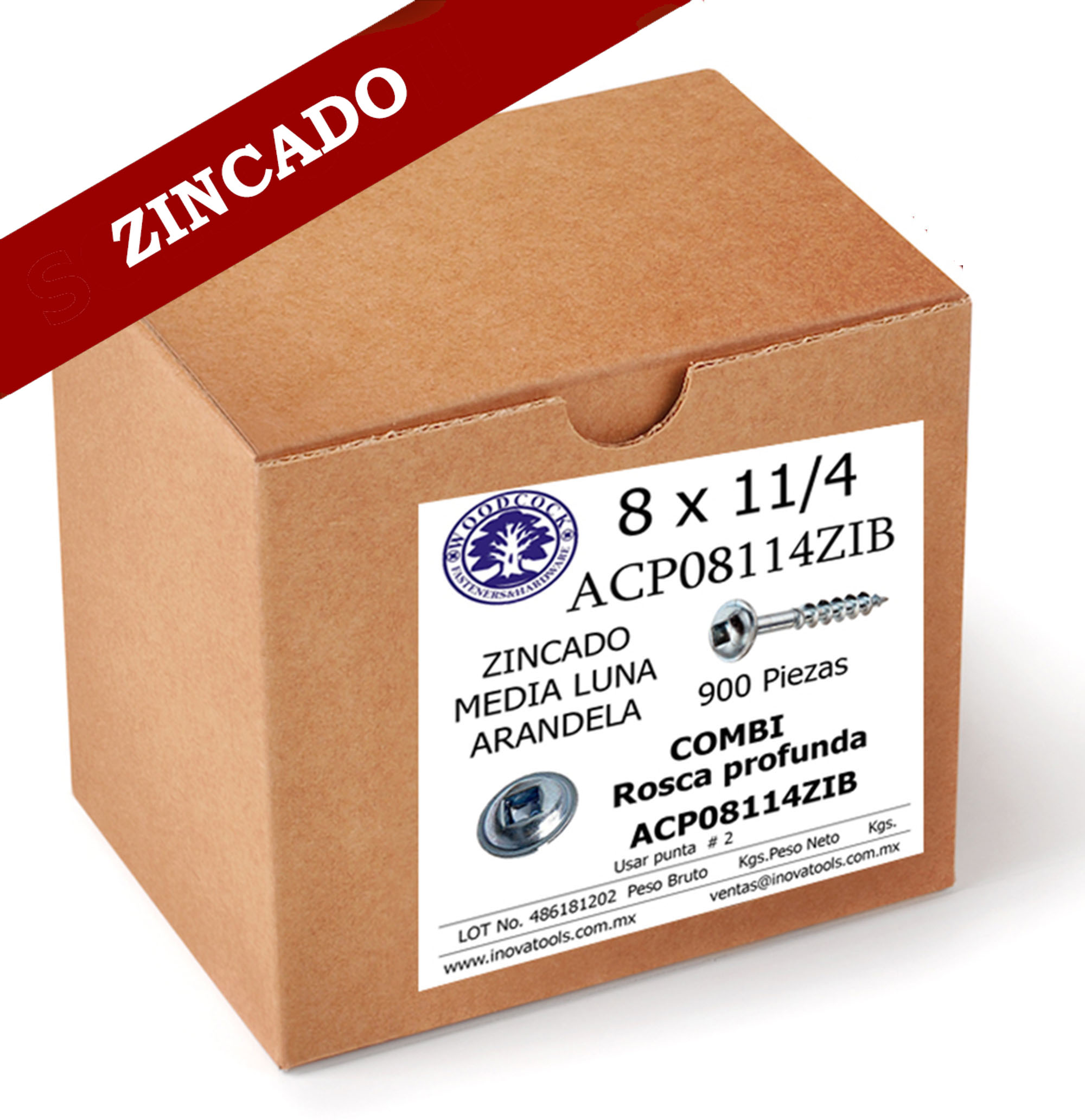 Tornillo Con Arandela 8 x 1 1/4 ZINC Caja 900 Piezas