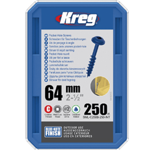 KREG SML-C250B-250-INT 64mm BlueKote Washer Head Screws 250pk