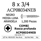Tornillo Con Arandela 8 x 3/4  Negro Caja  1,200 Piezas 2