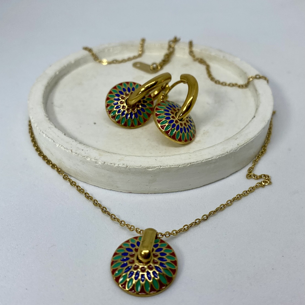 CONJUNTO TURQUESA COLLAR Y ARETES