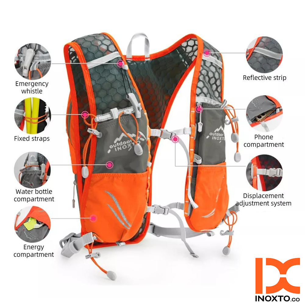 Chaleco de Hidratacion INOXTO Climber 5L. Blanco.