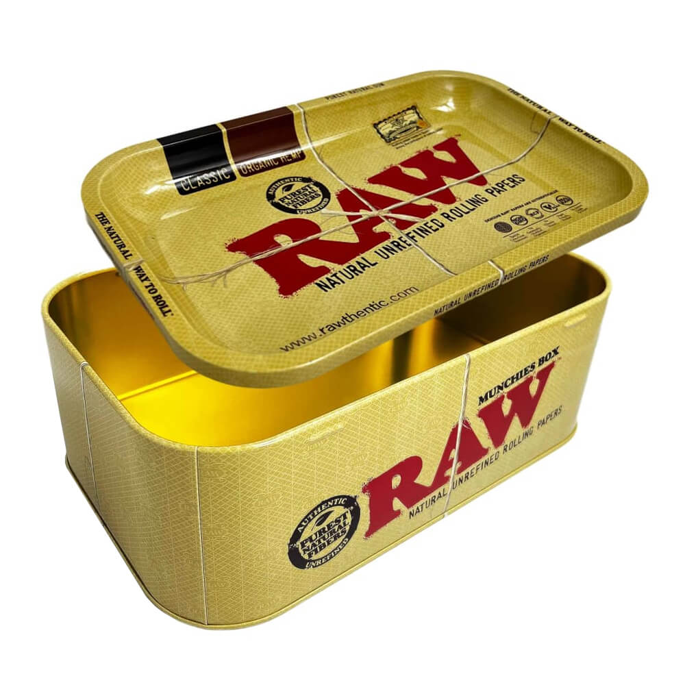 Bandeja metálica Raw munchies com caixa de armazenamento
