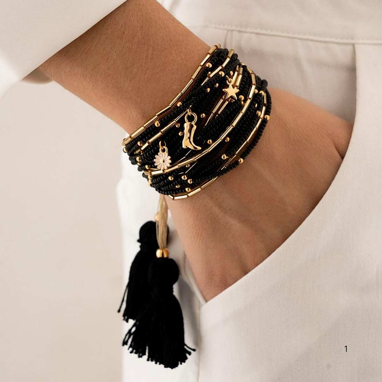 Pulsera Borlas Con Dijes + Aretes