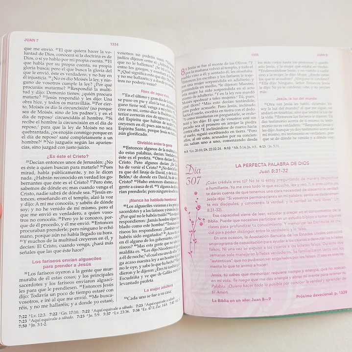Biblia de la Mujer Conforme al Corazón de Dios – Reina Valera 1960, Tapa Imitación Piel blanca floral 5