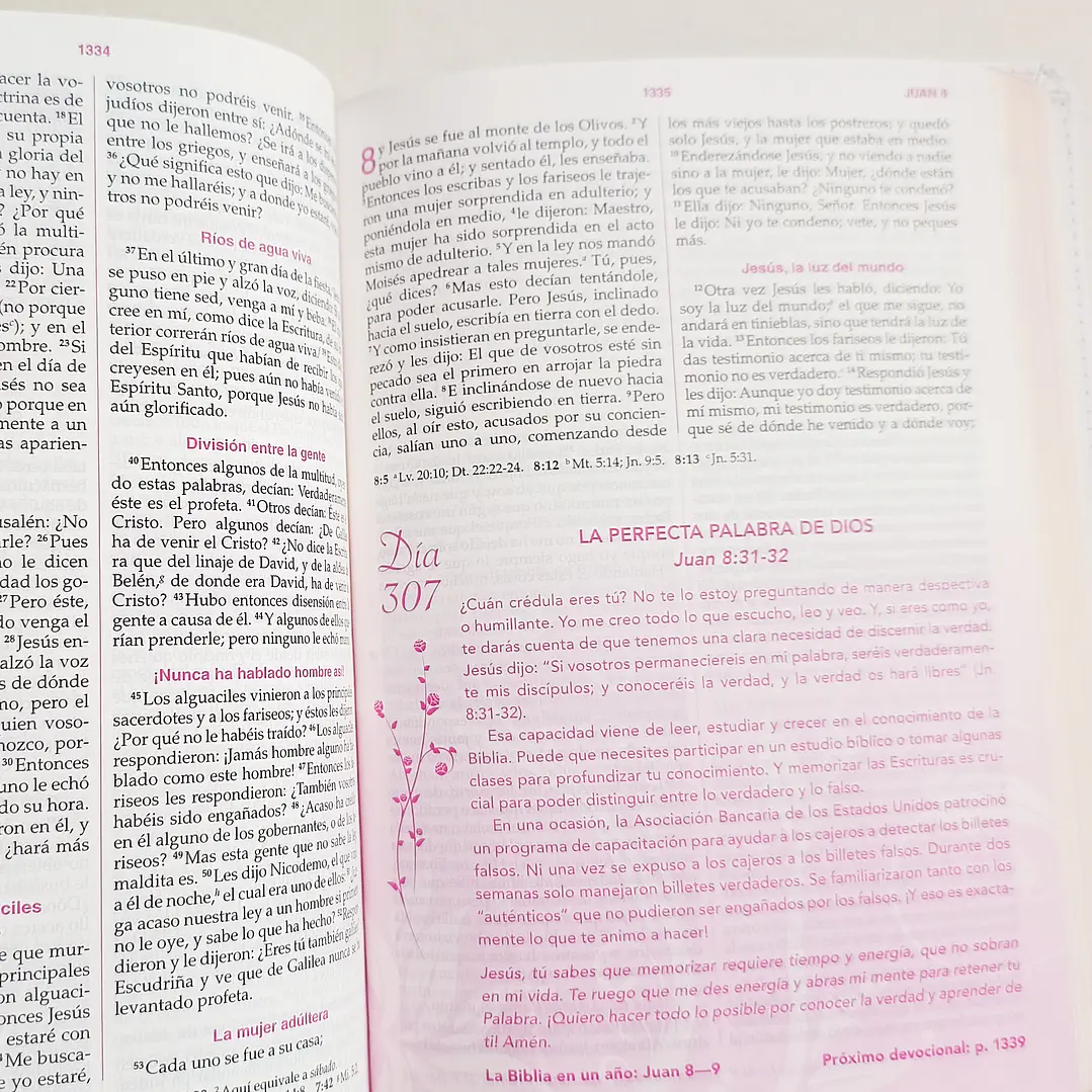 Biblia de la Mujer Conforme al Corazón de Dios – Reina Valera 1960, Tapa Imitación Piel blanca floral 10