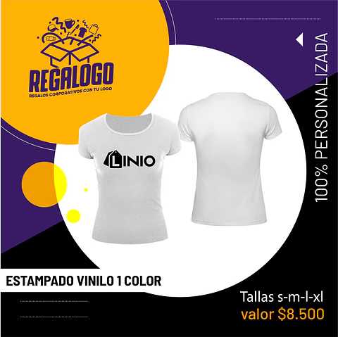 Polera BLANCA con estampado vinilo (28x22 cm.) 1 color 