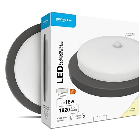 APLIQUE EXTERIOR REDONDO C/ SENSOR MOVIMENTO 18W 4000K (D195X45MM) IP65+PIR 1820LUMENS BLACK 1