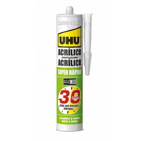 Massa acrílica juntas e fissuras 280 ml branco super rápido UHU 1