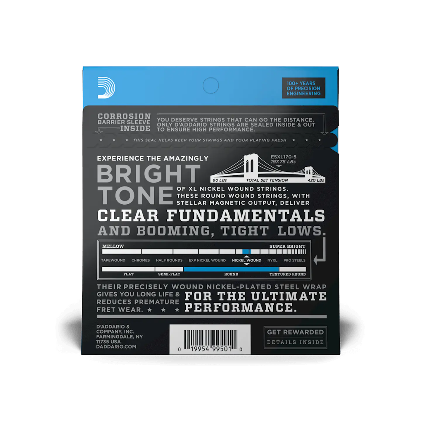 D’ADDARIO EXL170-5 CUERDAS PARA BAJO ELECTRICO REGULAR LIGHT (5 CUERDAS) 4