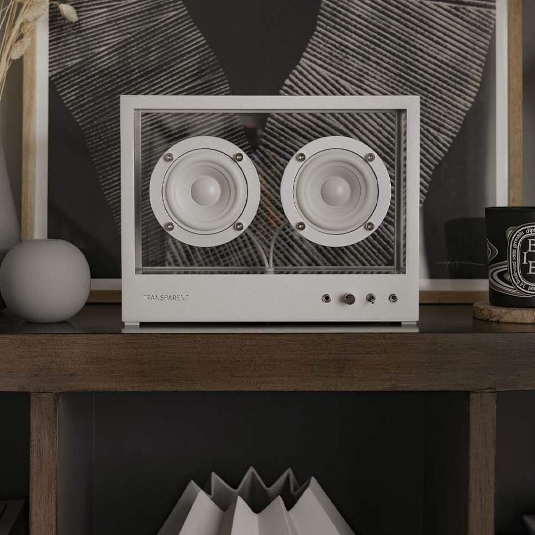 TRANSPARENT SMALL SPEAKER WHITE PARLANTE BLUETOOTH 9