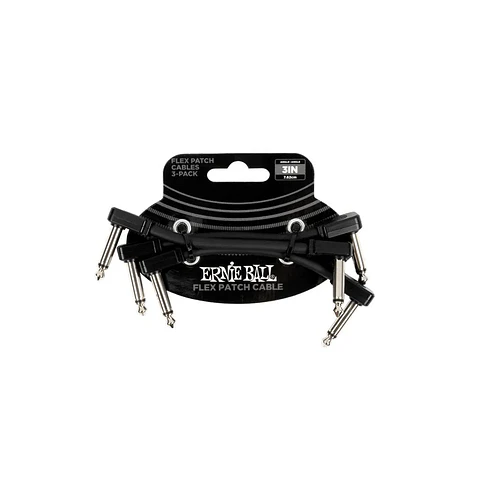 ERNIE BALL PACK 3 CABLES FLEX PATCH 3'' NEGRO