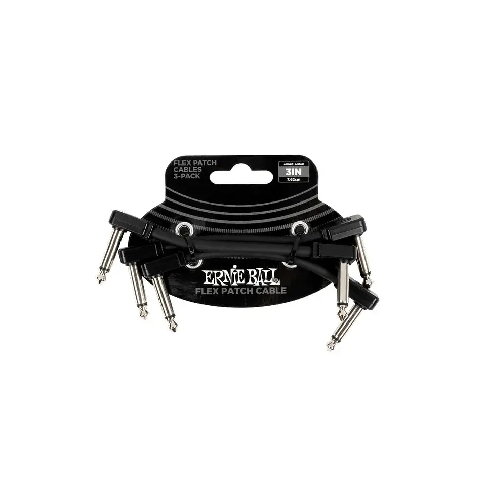ERNIE BALL PACK 3 CABLES FLEX PATCH 3'' NEGRO 1