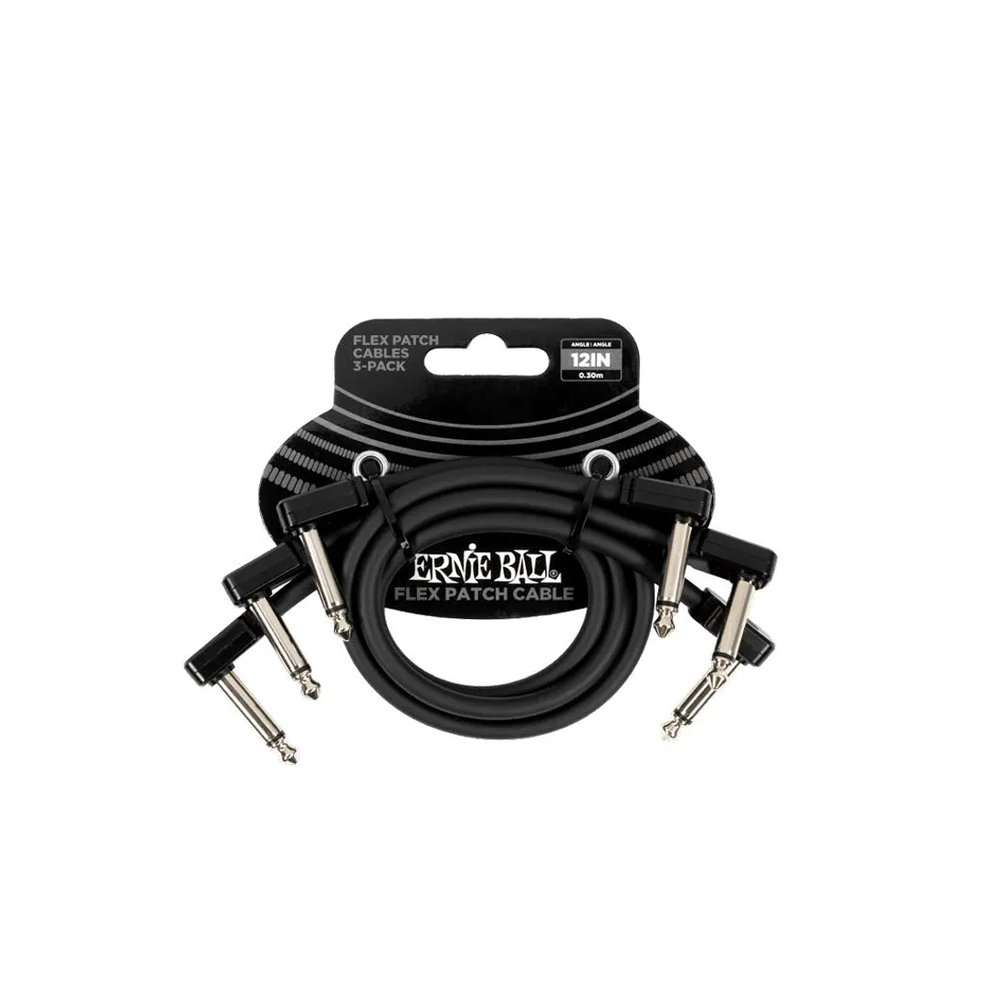 ERNIE BALL PACK 3 CABLES FLEX PATCH 12'' NEGRO 1