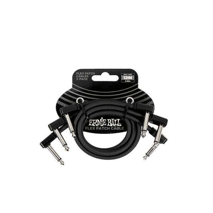 ERNIE BALL PACK 3 CABLES FLEX PATCH 12'' NEGRO 1