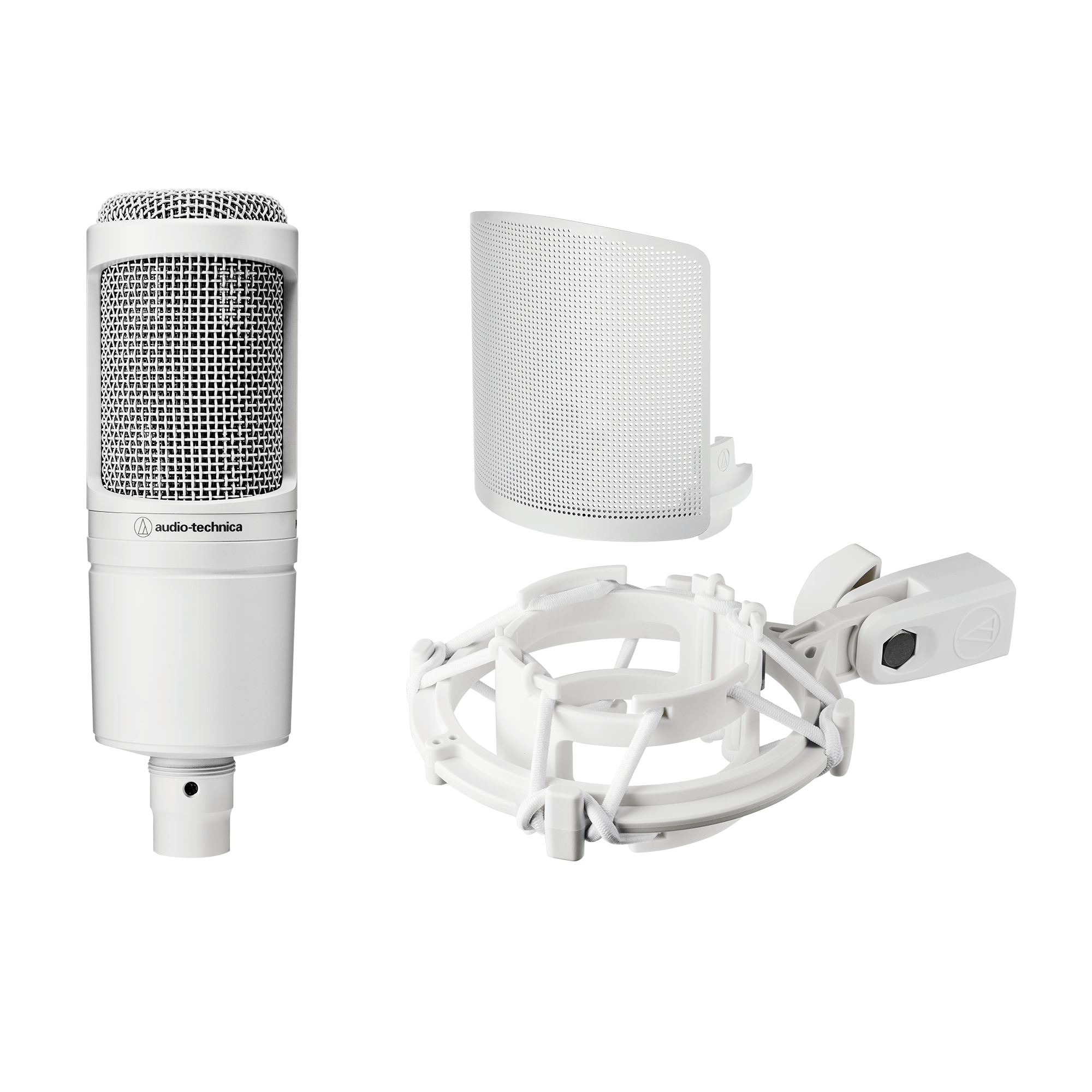 AUDIOTECHNICA MICROFONO CONDENSADOR CARDIOIDE AT2020CWH WHITE CON ANTIPOP Y SHOCK MOUNT