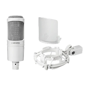 AUDIOTECHNICA MICROFONO CONDENSADOR CARDIOIDE AT2020CWH WHITE CON ANTIPOP Y SHOCK MOUNT