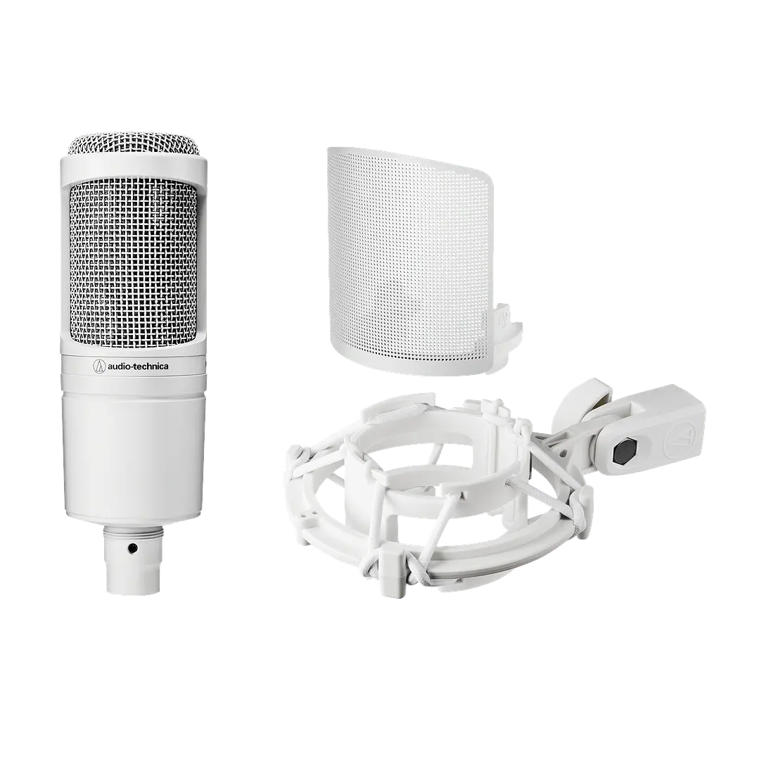 AUDIOTECHNICA MICROFONO CONDENSADOR CARDIOIDE AT2020CWH WHITE CON ANTIPOP Y SHOCK MOUNT 1