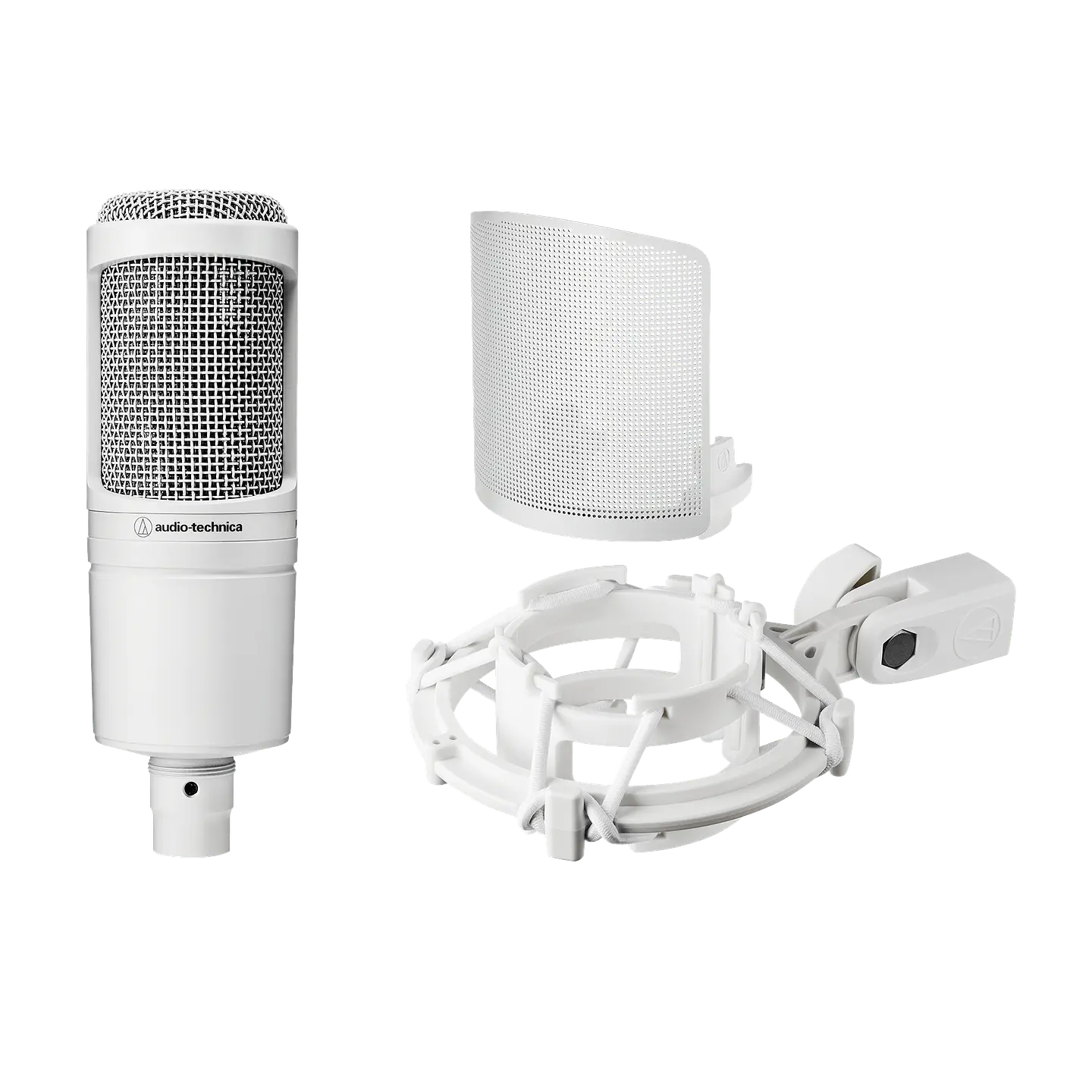 AUDIOTECHNICA MICROFONO CONDENSADOR CARDIOIDE AT2020CWH WHITE CON ANTIPOP Y SHOCK MOUNT 1