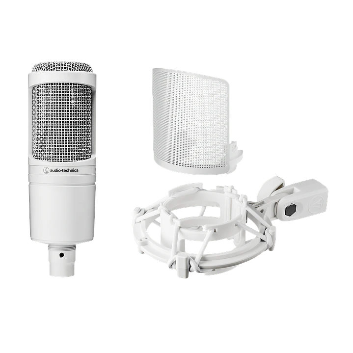 AUDIOTECHNICA MICROFONO CONDENSADOR CARDIOIDE AT2020CWH WHITE CON ANTIPOP Y SHOCK MOUNT 1