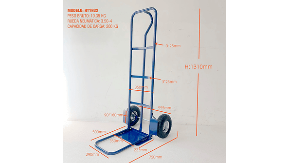 Carro Yegua 200kg Rueda Neumatica 350x4 HT1922 OKB 2