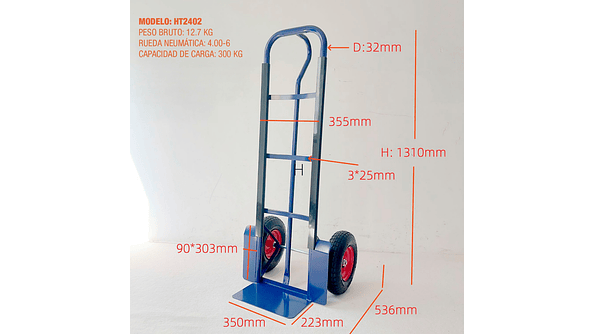 Carro Yegua 300kg Rueda Neumatica 400x6 HT2402 Heavy Duty OKB 2