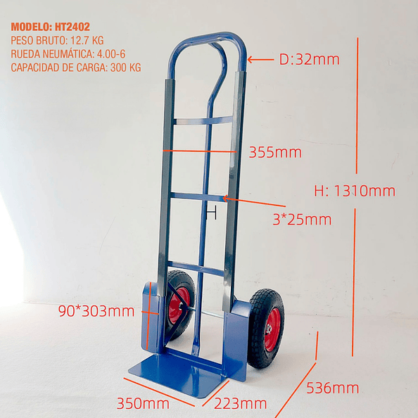 Carro Yegua 300kg Rueda Neumatica 400x6 HT2402 Heavy Duty OKB 2