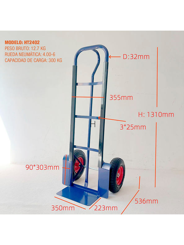 Carro Yegua 300kg Rueda Neumatica 400x6 HT2402 Heavy Duty OKB 2