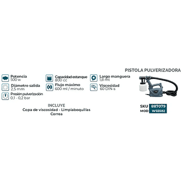 Pistola para Pintar Baja Presión 600ml/min 500W WS5582 2