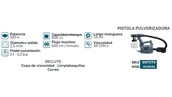 Pistola para Pintar Baja Presión 600ml/min 500W WS5582 2