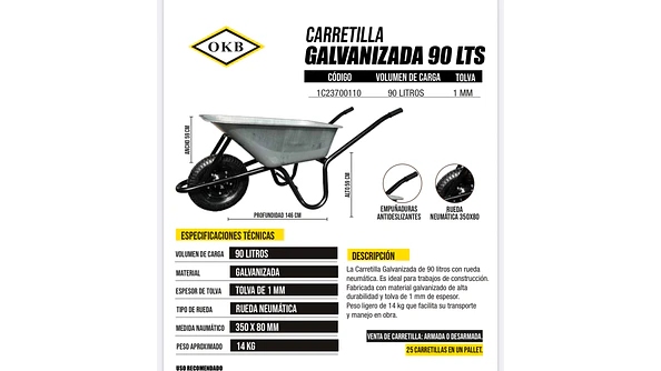Carretilla Galvanizada 90 litros  2