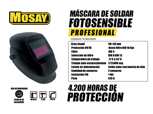 Mascara de Soldar Fotosensible MOSAY