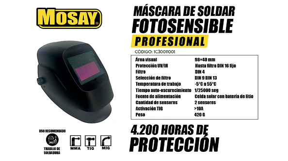 Mascara de Soldar Fotosensible MOSAY 1
