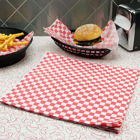 Papel Antigrasa Cuadros Rojos 33x33cm (100hjs)