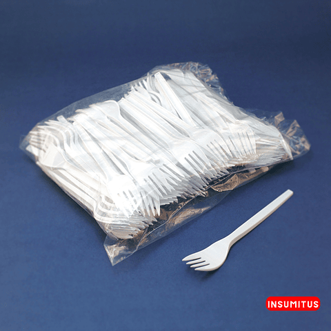 Tenedor Blanco Desechable (100 unidades) Insumitus®