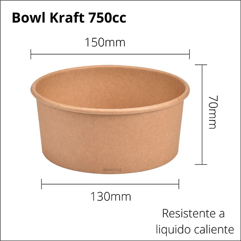 Bowl Kraft 750cc con Tapa (50 unidades)