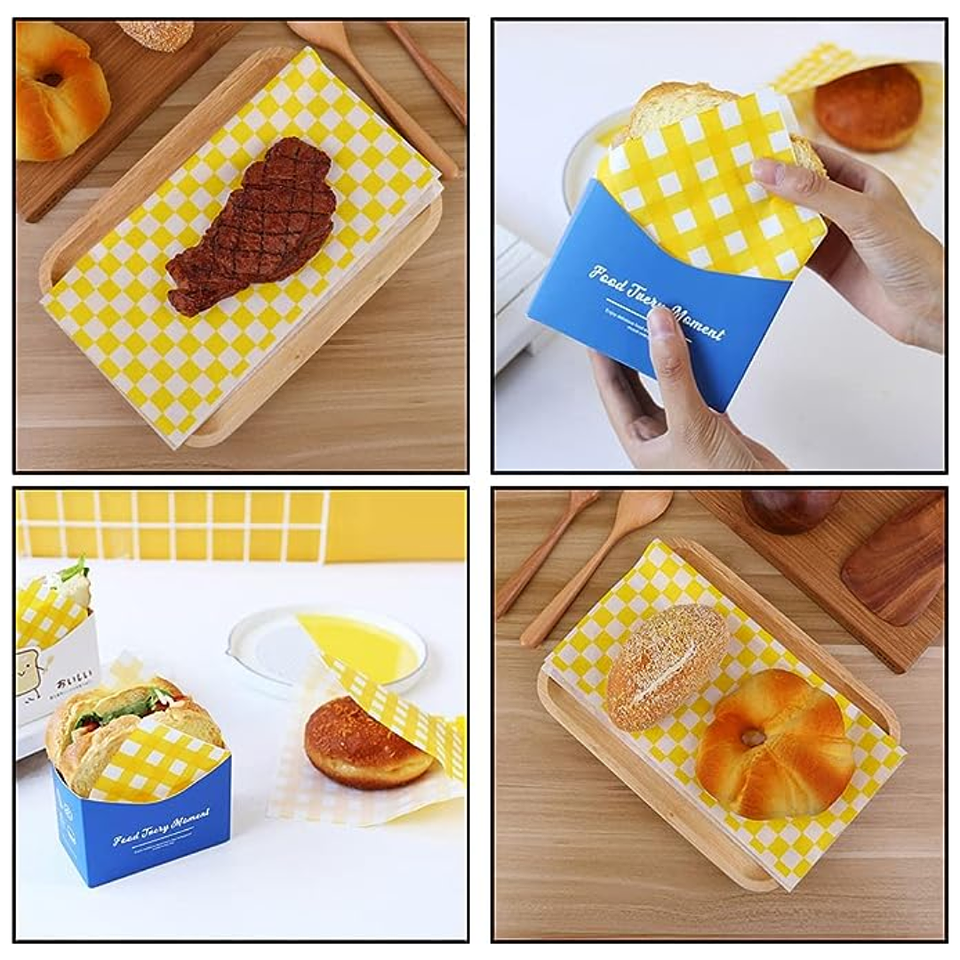 Papel Antigrasa Cuadros Amarillos 33x33cm (100 hojas) 2