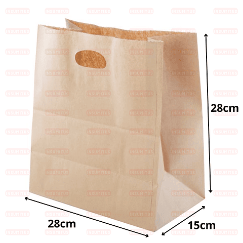 Bolsa Kraft con Manilla Riñon 28x15x28 (25 unidades)