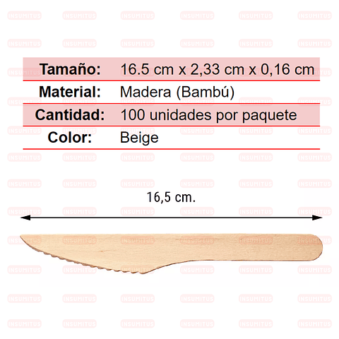 Cuchillos de Madera Biodegradables (100 unidades)  Insumitus®