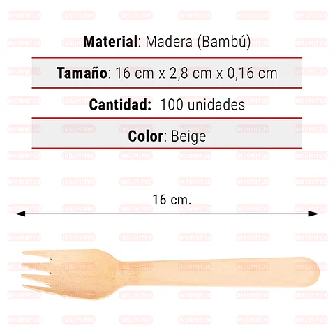 Tenedor de Madera Biodegradables (100 unidades)  Insumitus®