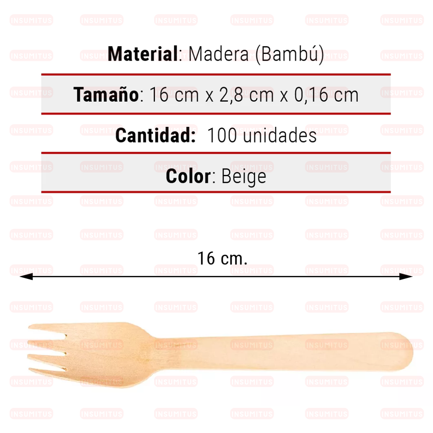 Tenedor de Madera Biodegradables (100 unidades)  Insumitus® 2