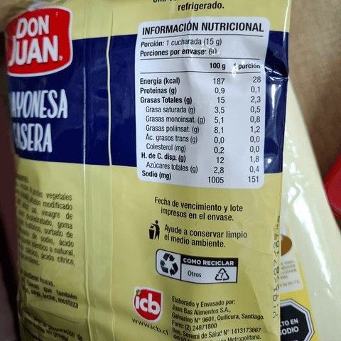Mayonesa Casera (900gr) Don Juan