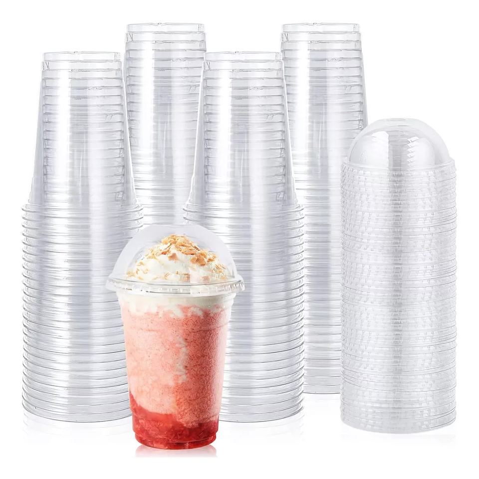 Vaso Pet con Tapa Domo Sin Hoyo 350ml - 12oz (50 unidades) 1