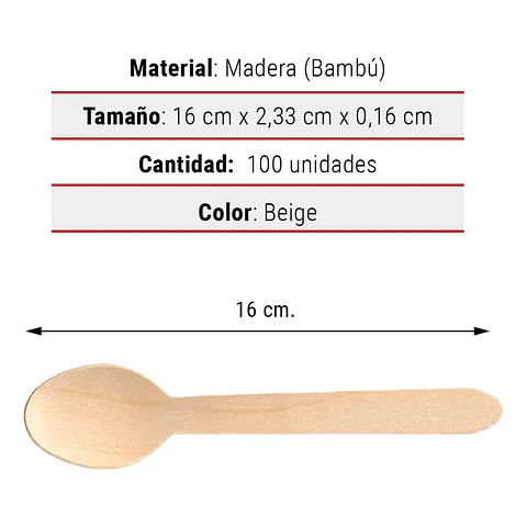 Cuchara de Madera Biodegradables (100 unidades)  Insumitus®