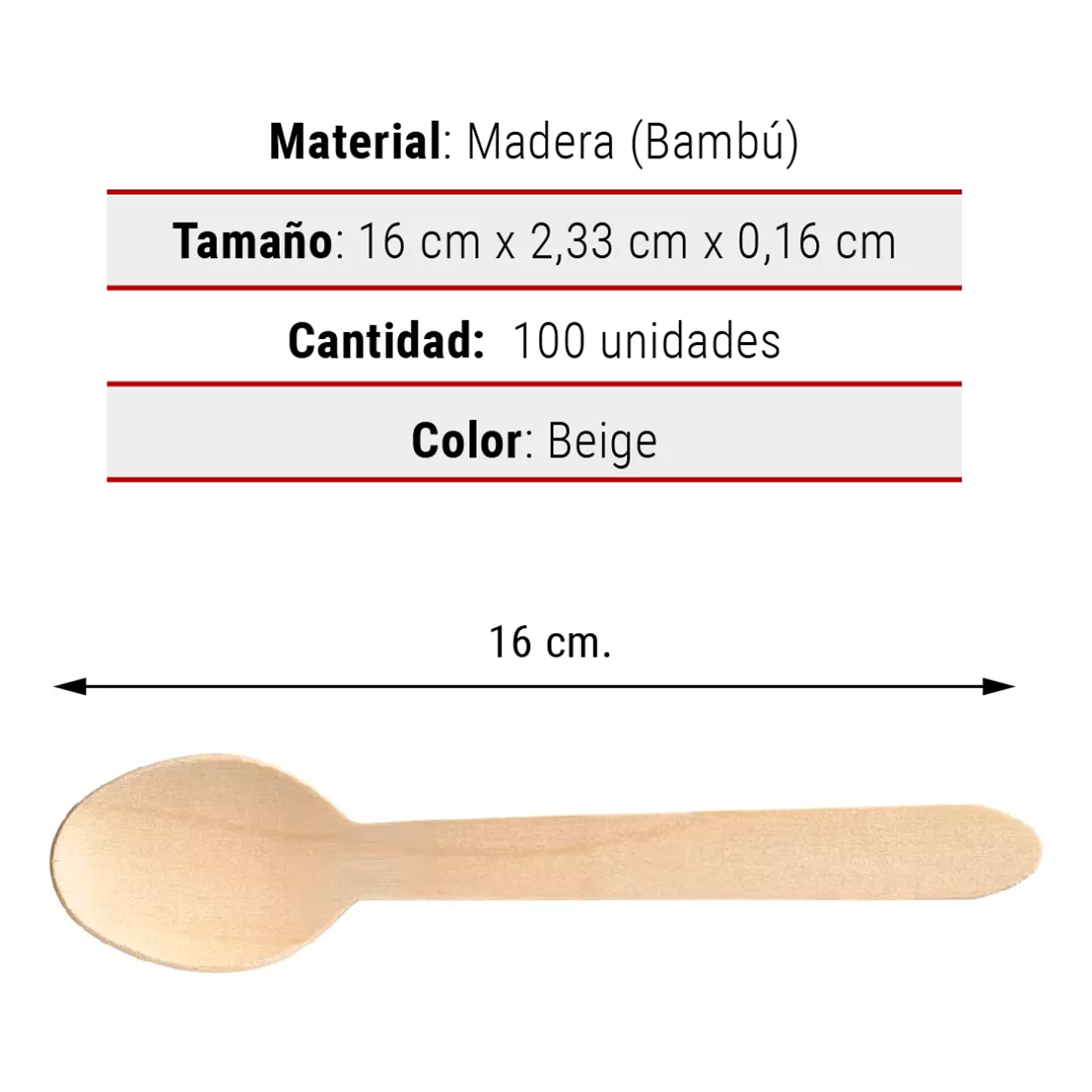 Cuchara de Madera Biodegradables (100 unidades)  Insumitus® 2