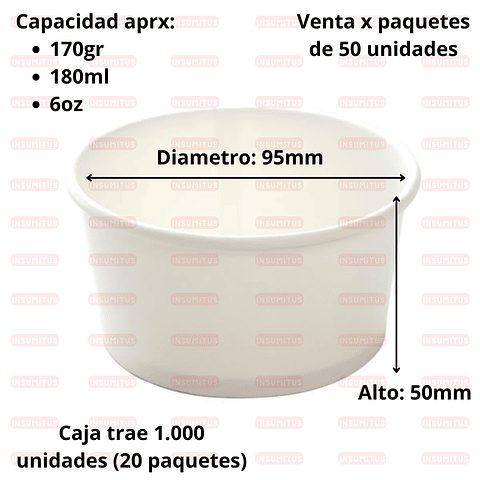 Pote Blanco Polipapel 6oz con Tapa (50 unidades)