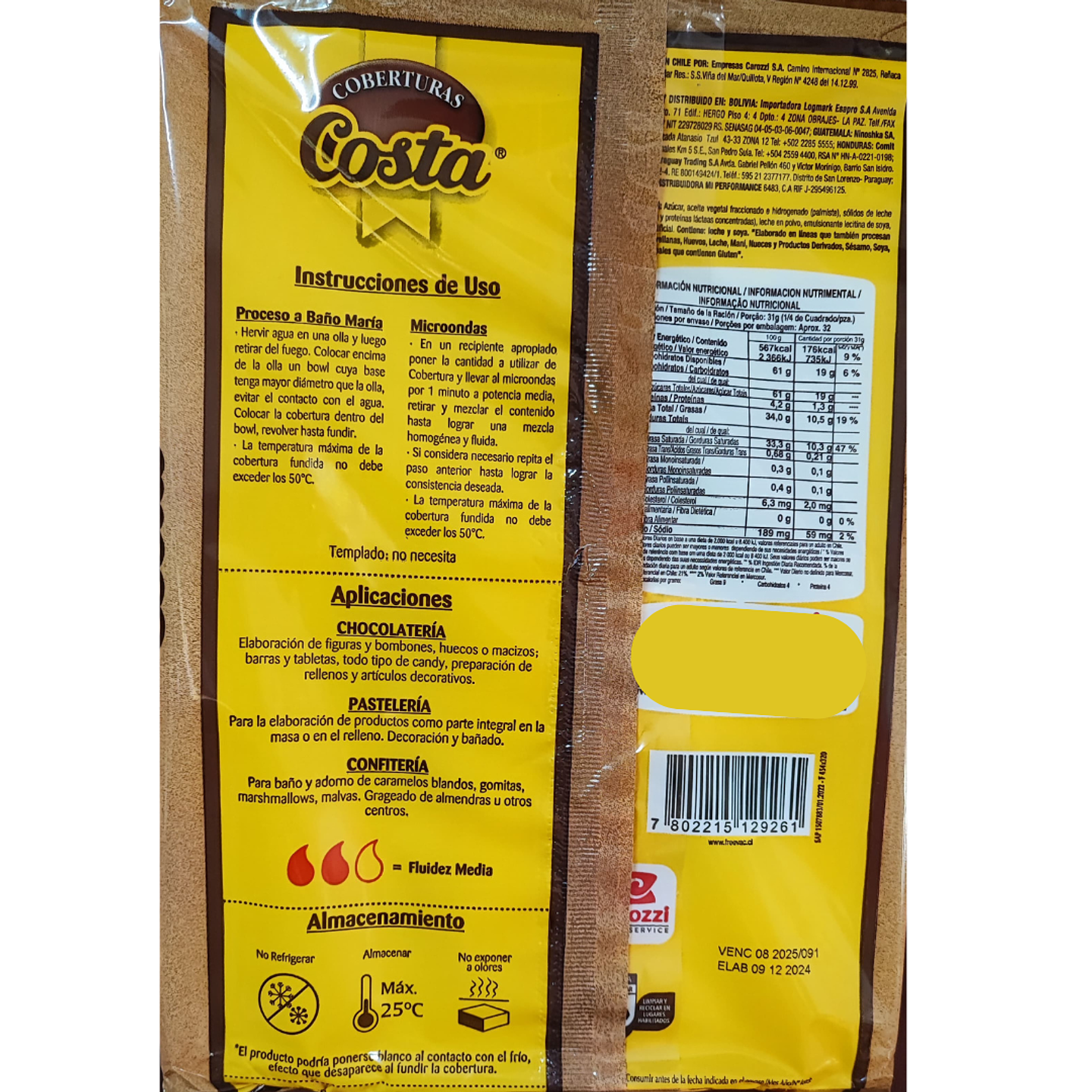 Cobertura Chocolate Blanco Costa 1kg	 2